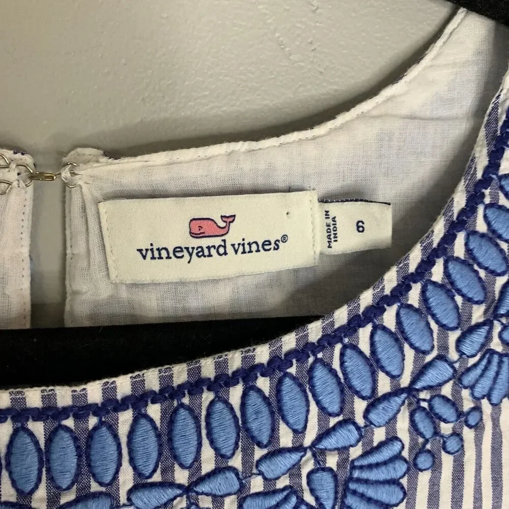 VINEYARD VINES Embroidered Striped Cisco Shift Dress In Ocean Reef Size 6‎